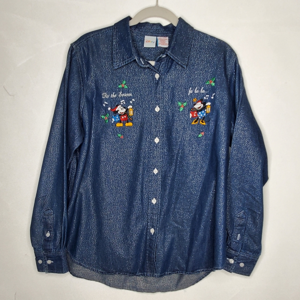 Disney Tis The Season Minnie Mouse Christmas Large Women's Denim
